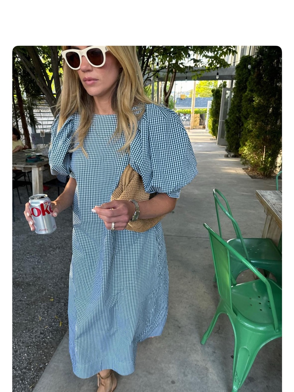 Loeffler Randall Green Gingham Puff-Sleeve Maxi Dress - Picture 3 of 11